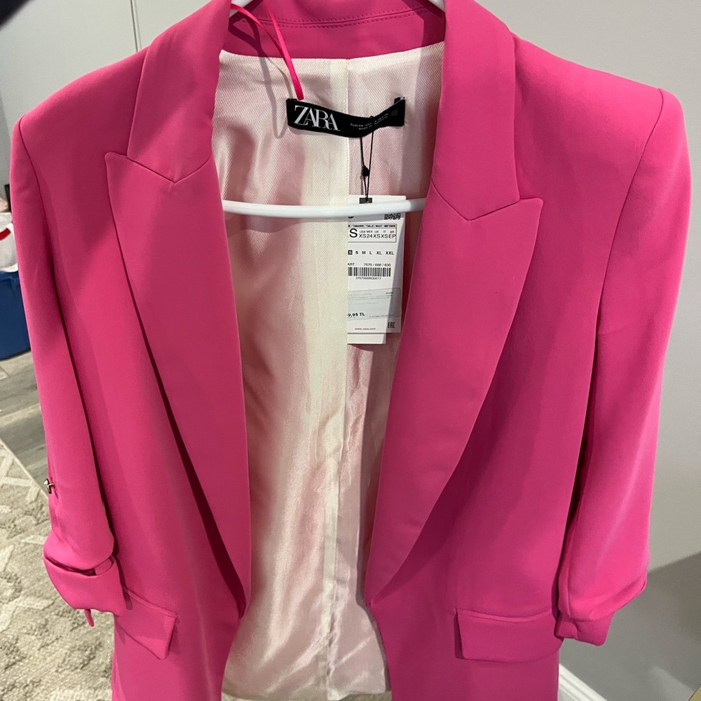 Zara Vibrant Pink Blazer with Rolled Sleeves